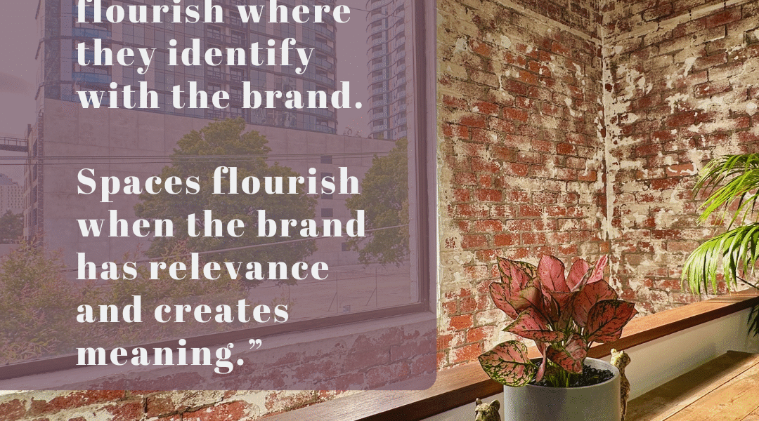 This image captures the interior of ko&co workhub in South Melbourne—an intentionally designed coworking space built as a living brand. Overlaid is a quote adapted from Nicholas Ind’s Living the Brand, reflecting ko&co’s human-centred approach to branding through environment and experience.