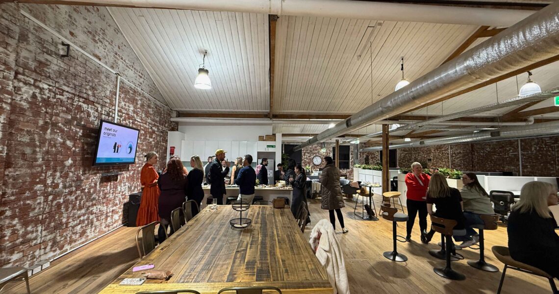 The gathering space at ko&co workhub in South Melbourne, styled for the launch event with guests enjoying the evening