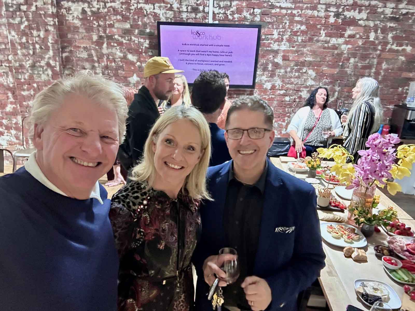 ko&co workhub launch night guests, including Errol—founder’s best friend and long-time supporter—sharing in the celebration