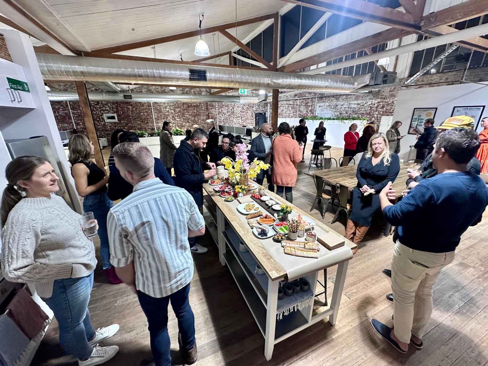 ko&co workhub’s communal area transformed into a vibrant event space during launch night in South Melbourne